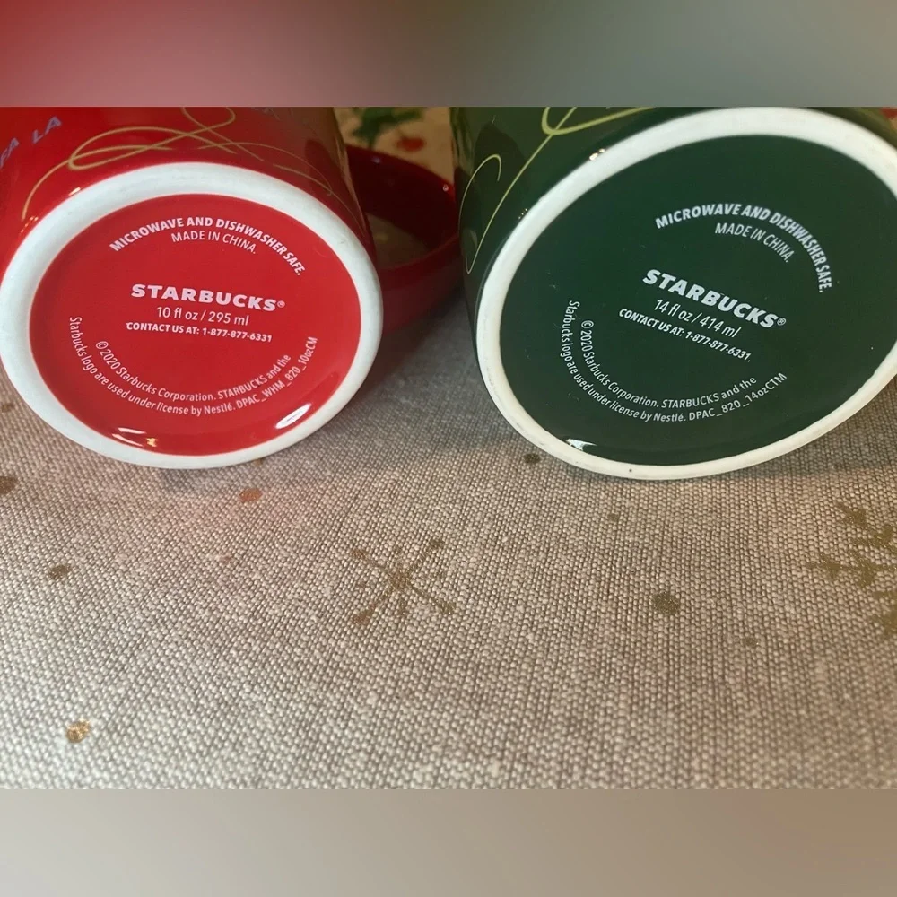 Starbucks 2020 Holiday Mug Set Fa La La Red 10oz & Green Tree 14oz Christmas
